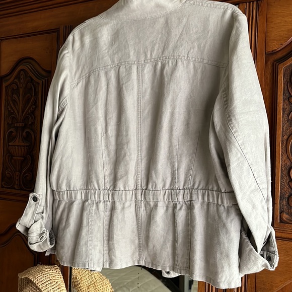 Inc 100% linen military utility jacket women’s size XL Tan roll sleeve - Picture 4 of 7